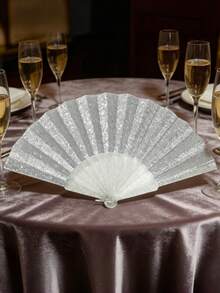 Shiny Silver Folding Fan, Summer Beach Fan, Portable Fan, Essential Event Accessory, Beach Accessory, Suitable For Festivals, Weddings, Travels, Also As Mother's Day Gift, Holiday, Travel For Outdoor Activities, Vacation, Travel, Outfit Accessories, And Gifting, Camping - Silver - View 5