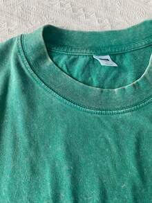 Oversized Washed Gray Short Sleeve Tee, Loose Fit Vintage Streetwear Style, Basic Summer - Green - View 6