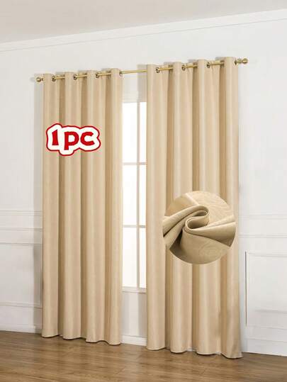 1pc Rose Pattern Embossed Blackout Curtain, Milk Tea Color, Grommet Design, 70-90% Blackout Effect, Polyester Fiber, Suitable For Living Room And Bedroom Windows