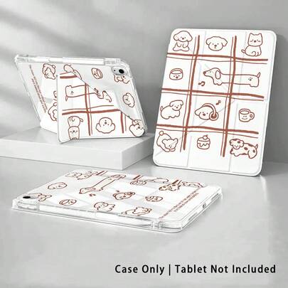 Colorful Acrylic Crystal Tablet Protective Case With Stand, Suitable For Samsung A9/A9+/S9/S9FE/A11/A11+/S11/S10 FE/S10 FE+/S10 Lite, Apple Air 5/6. , Honor, Matepad. And Other Popular Models. Foldable Anti-Bending Design, Patterns Like Puppy, Kitten, Cake, Coffee Cup. Silicone Reinforced Corners, Auto Wake/Sleep Function, Built-In Pen Slot, Multi-Angle Foldable Stand - Perfect Daily Protection, Ideal Gift For Holidays