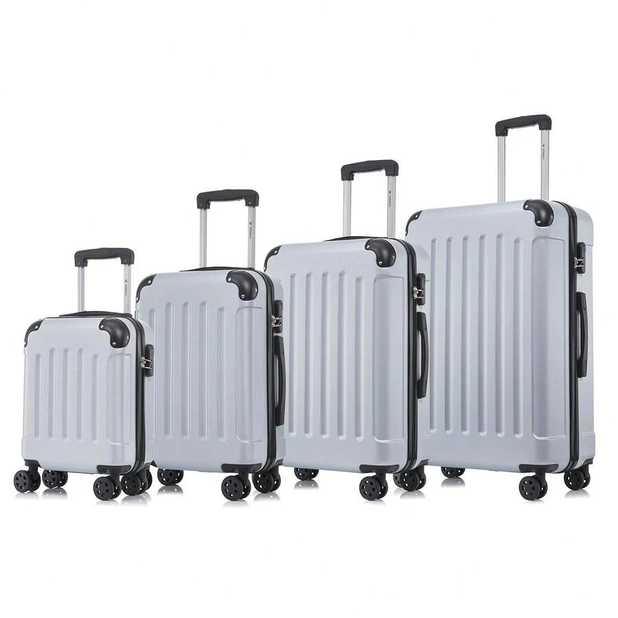 YONSLY 4-Piece Wheeled Suitcase Set With 360° Wheels, Combination Lock, Robust Double Zipper, Mesh Pocket, Soft Rubber Handle, 16/20/24/28 Inch Trolley Suitcase, Hard Shell Carry-On Luggage Set (4-Piece Set, S, M, L & XL) - 銀色 - 查看 1