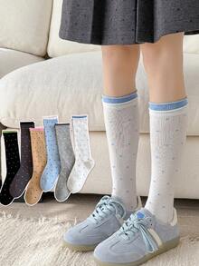 1双女士过膝袜，波点学院风修身显瘦袜，适合春夏穿着，可搭配裙子，百搭实用 - 彩色 - 查看 2