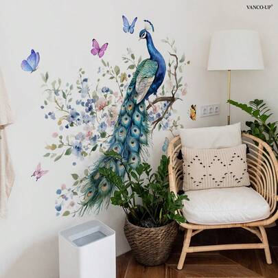 1 miếng dán tường hình chim công và các loài chim khác, decal dán tường bằng vinyl mờ có thể tháo rời, thích hợp cho phòng khách, phòng ngủ, phòng tắm, trang trí nhà cửa, quà tặng trang trí mùa xuân.