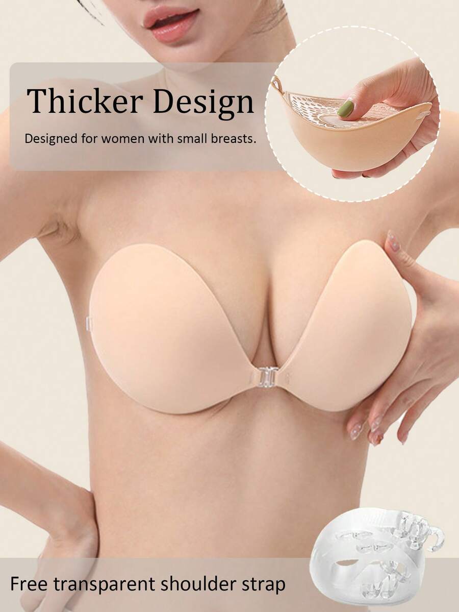1pc 5cm Thick Seamless Waterproof Self-Adhesive Push-Up Bra, Detachable Strap Suitable For Small Bust, Backless Dress, Wedding Gown