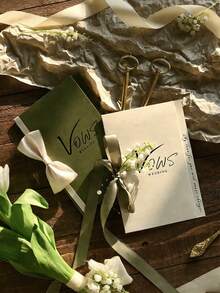 4张婚礼誓言卡，简约DIY新郎新娘告白笔记本，铃兰婚礼誓言卡，附赠笔和钥匙扣 - 手写新婚誓言小册子，主题派对，节日庆典，婚礼季 - 多色 - 查看 2