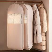 1pc Large Space Saving Durable Fabric Hanging Garment Bag Modern Beige Rectangular With Self-Compression Zipper For Dustproof Closet Organizer Clothes Storage Bag Winter Down Coats Wardrobe - Multicolor - View 4