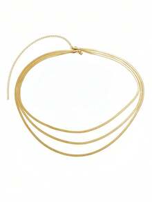 1pc Metallic Multi-Layer Snake Chain Waist Belt, Body Chain Suitable For Summer Beach Party Bikini Outfit - Gold - View 3