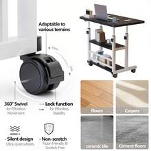 1 Piece Height Adjustable Rolling Computer Desk - Mobile Standing Desk With Universal Wheels, Durable Metal Frame, Easy Assembly, Space Saving Design For Office, Dorm, And Bedside, Home Office Furniture - Single Layer - View 3