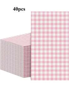 20/40/60张粉色餐巾纸，双层粉白格子浴室餐巾纸，一次性餐巾纸，适用于母亲节、生日、婴儿派对、婚礼等场合。 - 粉紅色 - 查看 10