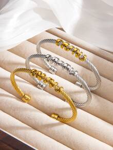 1条螺纹钢绳手链 | 防锈，时尚日常佩戴。 - 金銀色 - 查看 3