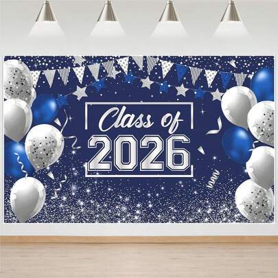 1pc Navy Blue 2026 Graduation Decoration, Congratulatory Banner For Graduation Photo Background, Suitable For Indoor And Outdoor High School/University Graduation Party Supplies