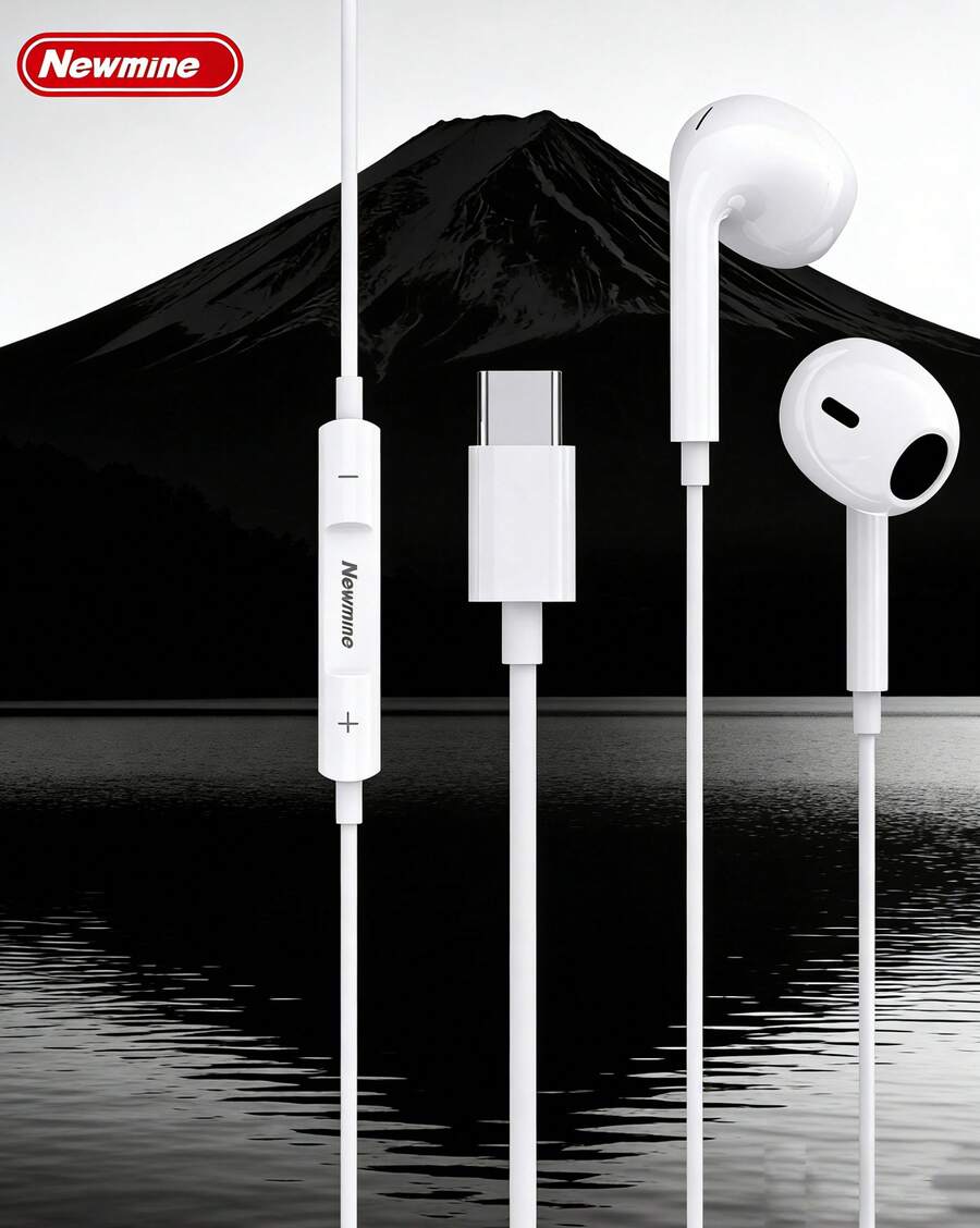 Newmine Audífonos intraaurales con cable, interfaz tipo C, altavoz de alta fidelidad de 4.2 mm, chip digital, sonido envolvente estéreo, compatibles con tipo C y totalmente compatibles con Apple iPhone 15/16. Un regalo ideal para Halloween, Acción de Gracias y Navidad. - Blanco - Ver 1