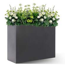 GCCSJ Rectangular Planter,Tall Metal Planter Box For Outdoor Plants 32"X 12"X 24" , Heavy Duty Steel Large Rectangular Planter Box With Removable Insert Shelf, Modern Décor For Tall Plants, Trees, Flowers Rust Resistant With Drainage Holes & Included StandGray - Grey - View 1