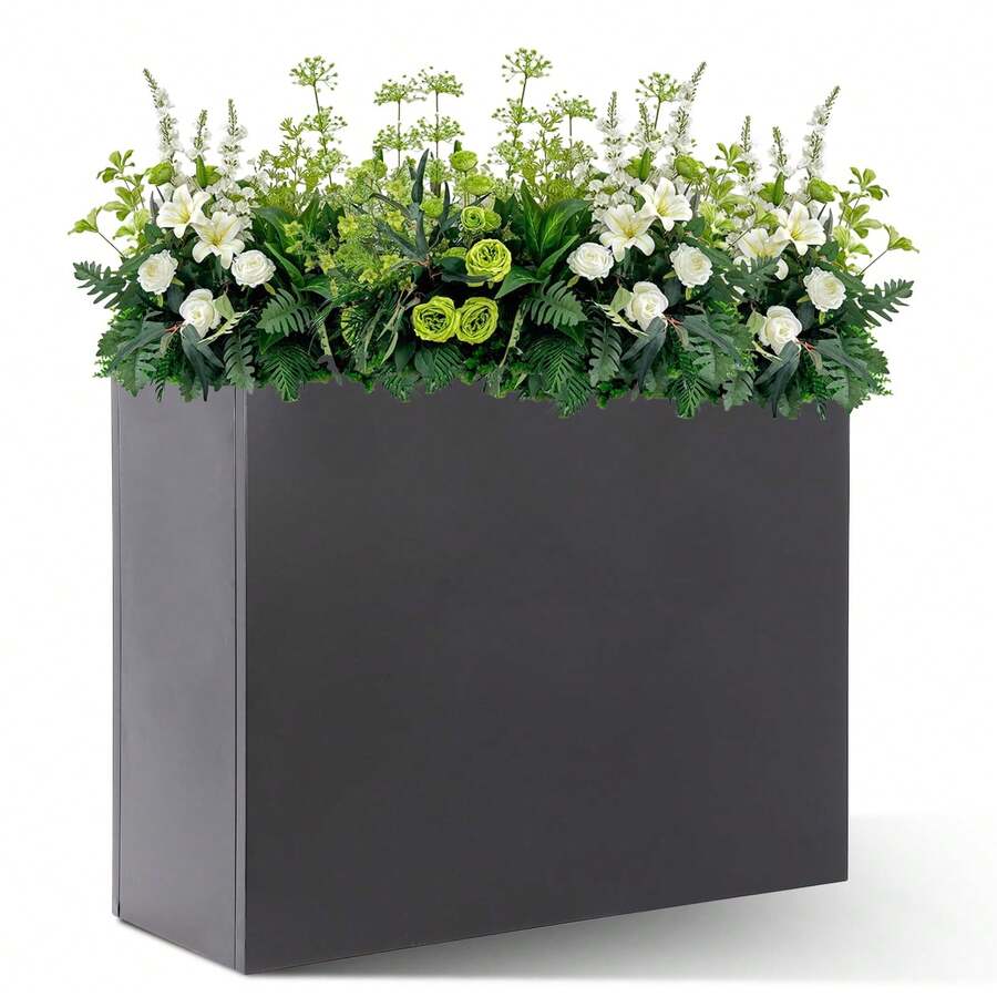 GCCSJ Rectangular Planter,Tall Metal Planter Box For Outdoor Plants 32"X 12"X 24" , Heavy Duty Steel Large Rectangular Planter Box With Removable Insert Shelf, Modern Décor For Tall Plants, Trees, Flowers Rust Resistant With Drainage Holes & Included StandGray - Grey - View 1