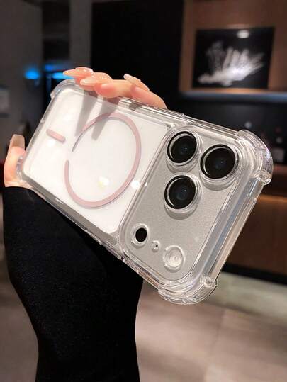 1个四角防摔亲肤透明磁吸手机壳，兼容 17/16/15/14/13 Pro Max，硬质PC后盖，支持无线充电