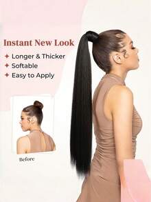 24 Inch Braided Straight Ponytail, Synthetic Extensions Made Of Polyester Fiber, With Elastic Bands Wrapped Around The Hair, Available In Various Colors. Suitable For Women To Wear In All Seasons And Can Also Be Used As Daily Accessories.,Festival,Party - Natural Black - View 6