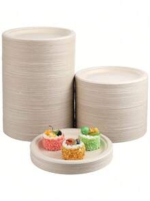 10/50/100个装一次性纸盘，派对餐盘，户外烧烤纸盘，加厚纸浆餐盘，方便免洗餐具 - 多色 - 查看 1