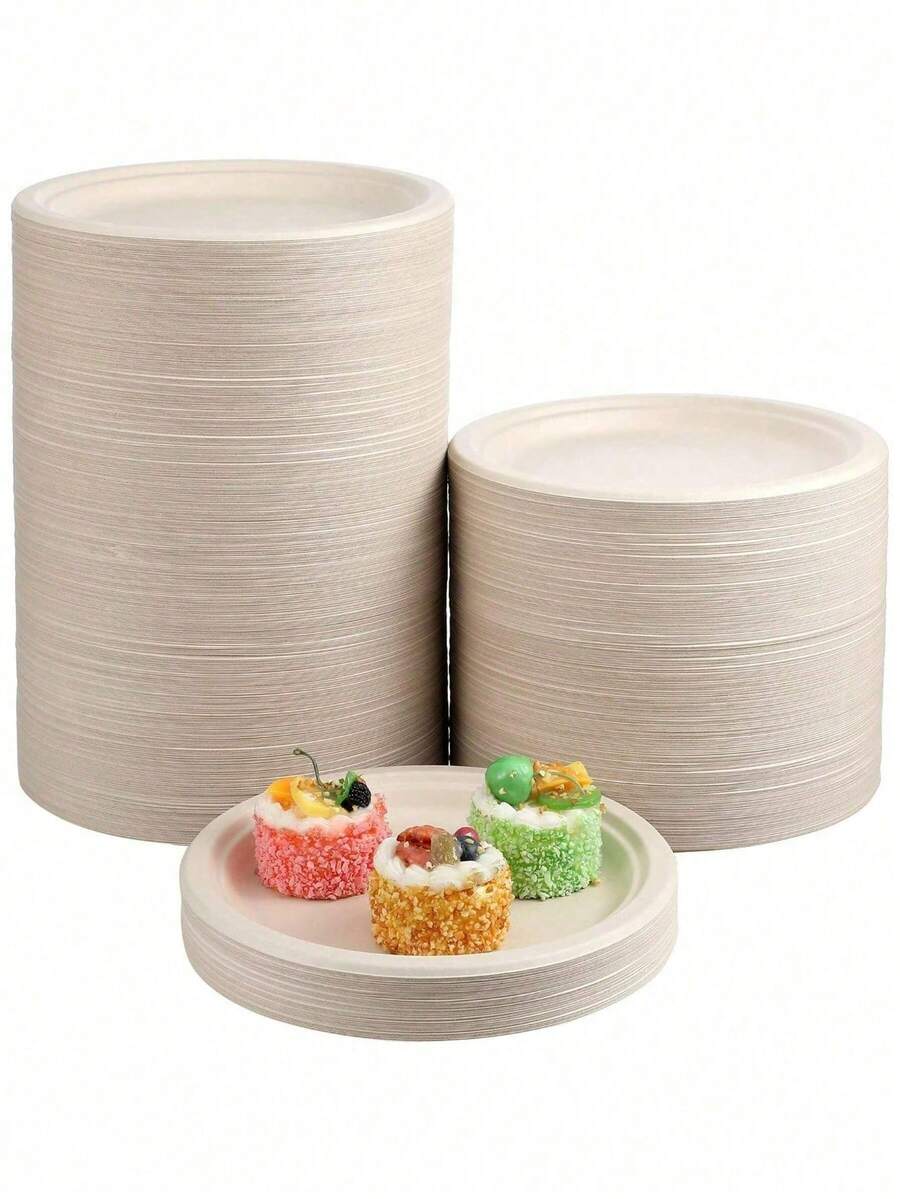 10/50/100个装一次性纸盘，派对餐盘，户外烧烤纸盘，加厚纸浆餐盘，方便免洗餐具 - 多色 - 查看 1