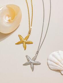 Mazuer 1pc Y2K Stainless Steel Star & Starfish Pendant Necklace, Personalized Necklace Jewelry, Suitable For Music Festivals, Vacations, Daily Wear, Gift For Women - Multicolor - View 6