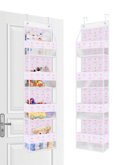 1个4层门后悬挂式收纳架，带半透明口袋，适用于衣柜、卧室、房间、浴室、杂物间、厨房、鞋子、尿布等（粉色、白色、蓝色）