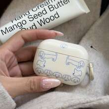 蓝色条纹腊肠犬+环形耳机保护套，兼容苹果Pro3/Pro2/AirPods4/AirPods3/AirPods2，时尚女士耳机保护套，简约耳机保护套，苹果耳机保护套，苹果耳机套 - 米白色 - 查看 5