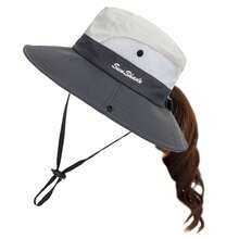 Sun Hat For Women Summer UV Protection Beach Hat Wide Brim Mesh Bucket Fishing Hat With Ponytail Hole Foldable Packable Hat - Multicolor - View 3