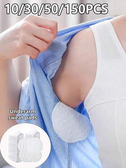 10/30/50/150 piezas Almohadillas desechables para el sudor, unisex ultra delgadas e invisibles, transpirables y absorbentes para el sudor y los olores debajo de los brazos, adecuadas para uso diario