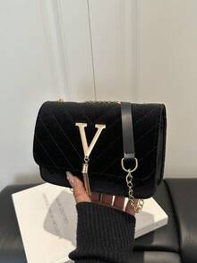 时尚纯色菱格纹翻盖小方包，时尚PU链条斜挎包，女士时尚流苏装饰迷你单肩包钱包，适合购物 - 黑色 - 查看 10