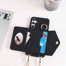 1 Piece Elegant PU Lychee Grain Leather Flip Wallet Case With Card Slots, Crossbody Strap, Ring Holder And Mirror, Compatible With S26, S25, S24, S23, S22, S21, S20 FE, Note 20 Ultra, A17, A16, A15, A07, A52, A53, A54, A25 5G, International Version, Not The Domestic Version - 黑色 - 查看 4