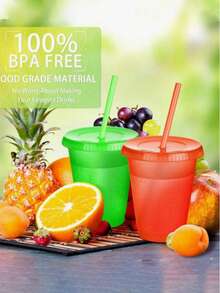 20 piezas Vasos reutilizables con tapa y pajita, botellas de agua para viaje, tazas para café helado, vasos de plástico para adultos para Navidad, boda, compromiso, fiesta de playa hawaiana, celebración - multicolor - Ver 6