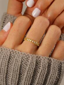 BALMORA 1 Pc Fashion Minimalist High-End S925 Sterling Silver Fine Zirconia Ring Rings For Women Girlfriend Gift - Gold - View 1