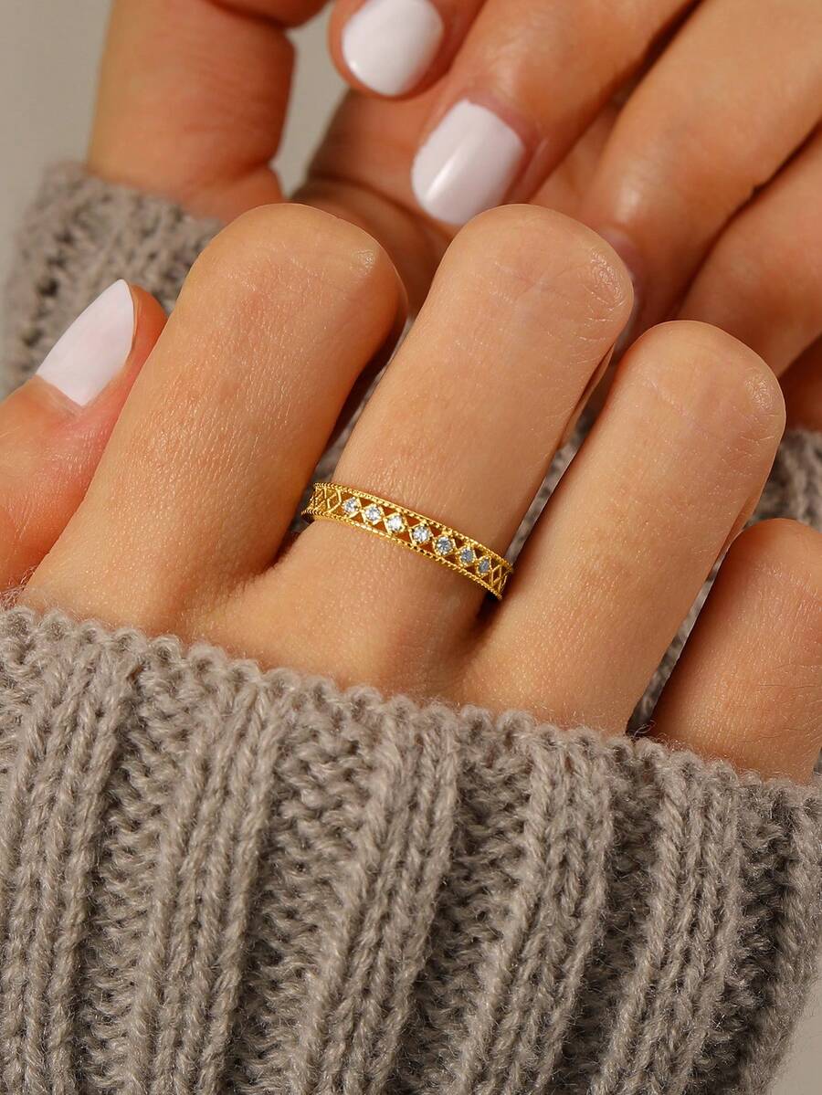 BALMORA 1 Pc Fashion Minimalist High-End S925 Sterling Silver Fine Zirconia Ring Rings For Women Girlfriend Gift - Gold - View 1