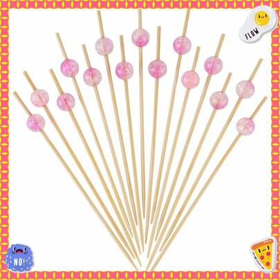 Light Pink Pearl Cocktail Picks, 4.7 Inch Long Bamboo Fancy Toothpicks For Appetizers, Decorative Valentines Bridal Baby Shower Party Food Drinks Fruit Kabob Skewer Sticks 100 Counts -MSL412