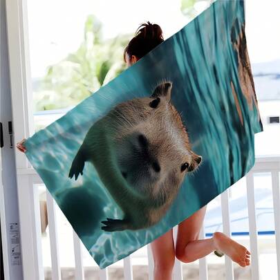 1pc Capybara Print Beach Towel, Soft Comfortable Lightweight Beach Towel, Suitable For Travel, Swimming, Diving, Surfing, Yoga, Camping, Beach Accessories