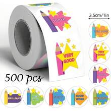 500pcs Cartoon Pencil Reward Stickers, 1 Inch Round, 8 Designs "Very Good" "Well Done", Suitable For Stationery, Scrapbooking, DIY, Back To School, Teacher Encouragement, Gift Packaging, Cards, Envelopes, Magazines, Festive Party Decor, PVC Waterproof Stickers Scrapbook Supplies - Cartoon Pencil Encouragement - View 8