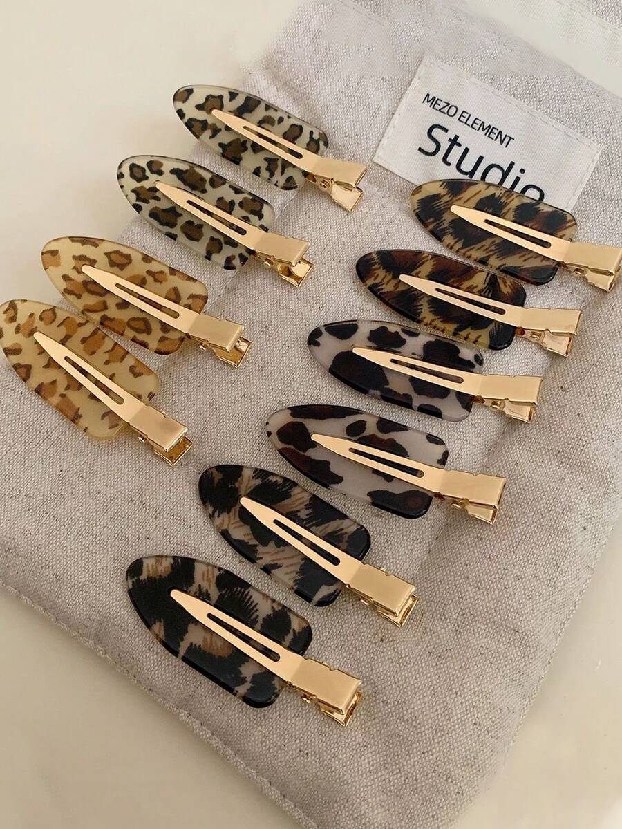 2/10 piezas Conjunto de pinzas de cabello invisibles con estampado de leopardo, pinzas para el peinado de flequillo y cabello rebelde, adecuadas para maquillaje diario, lavado de cara, uso al aire libre, verano, vacaciones, viajes, festivales, cumpleaños - Multicolor - Ver 1