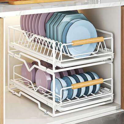 Korbschublade für Küchenmöbel, 2 Ebenen, Organizer, Aufbewahrungsregal für Küche und Badezimmer, 30 * 40 * 33 cm