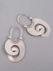1 Pair Classic Minimalist Spiral Hoop Earrings - Women's Minimalist Jewelry - Creative Gift For Daily And Party Occasions - Accessory For All Scenes - Silver - View 2