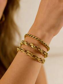 MECYLIFE 1pc Stainless Steel Twisted Chain Bracelet, Jewelry Layering Bracelet For Women, Gold - Yellow Gold - View 1