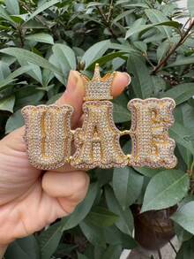 Mặt dây chuyền hình đầu lâu vương miện được thiết kế riêng, có thể khắc chữ, tên, số, đính đá Cubic Zirconia 5A, chất liệu đồng thau, trang sức phong cách Hip-Hop dành cho nam và nữ. - A - Xem 4