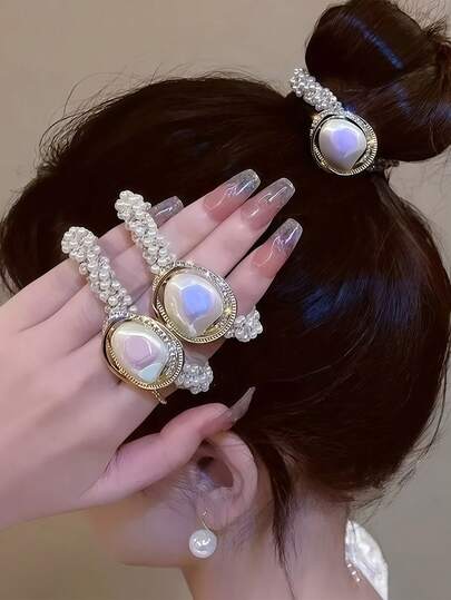 1 chiếc dây buộc tóc giả ngọc trai thanh lịch - Kẹp tóc đuôi ngựa sang trọng, phù hợp cho các dịp trang trọng của phụ nữ, đám cưới, tiệc tùng - Thiết kế ngọc trai giả tinh tế, phụ kiện tóc thời trang, vật dụng cần thiết cho kiểu tóc búi cao duyên dáng.