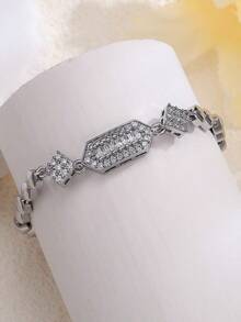 1pc Minimalist Geometric Zirconia Inlaid Bracelet, Luxury Niche Design Versatile Daily Accessory - Bracelet - View 5