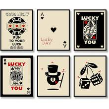 6pcs Poker Wall Decor Set, Retro Pink/Black Ace & Queen Playing Card Minimalist Style Canvas Artwork, Suitable For Bedroom, Living Room, Gallery, Bar, 8*10 Inch Frameless - Black - View 1