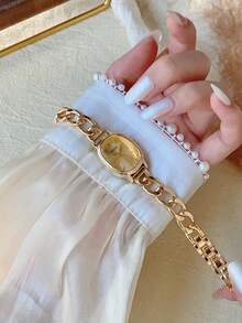 1 件女士椭圆形石英表，优雅简约设计，适合日常佩戴，也是生日/毕业礼物或休闲场合的绝佳选择。 - 銀色 - 查看 8