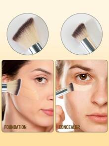 SEPROFE 1pc Dual-Ended Makeup Brush, Multifunctional 2-In-1 Foundation And Concealer Brush, Angled Head Seamlessly Fits Face And Eyes, Ultra-Soft Fibers Won't Irritate Skin, Suitable For Daily Foundation Or Concealer Makeup Use - Black - View 5