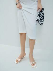 Giày sandal cao gót màu mơ cho nữ, gót vuông dày, sandal hở gót thời trang có quai buộc cổ chân. - trắng - Xem 7