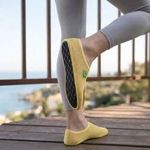 2026 Spring/Summer New Breathable Hollow-Out Slip-On Socks Shoes, Animal Embroidery, Unisex, Yellow Frog, Comfortable Indoor/Home Quiet Non-Slip Suitable For Yoga, Exercise, Travel, Foldable Soft Sole Lightweight - Yellow - View 6
