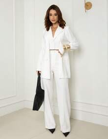 Women's Premium Blazer And Pants Set - White - View 1
