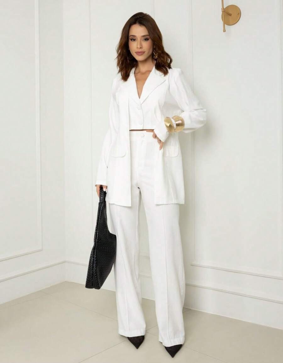 Women's Premium Blazer And Pants Set - White - View 1