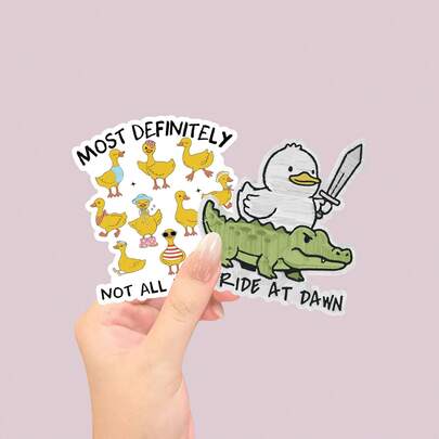 Most Definitely Not All In A Row Duck Sticker, Funny Cute Duck Decal, Quirky Animal Gift, "We Ride At Dawn" Duck & Crocodile Meme Vinyl Sticker For Laptop, Water Bottle & CJournal Decor, Dark Humor & Meme Starselier Culture Fans